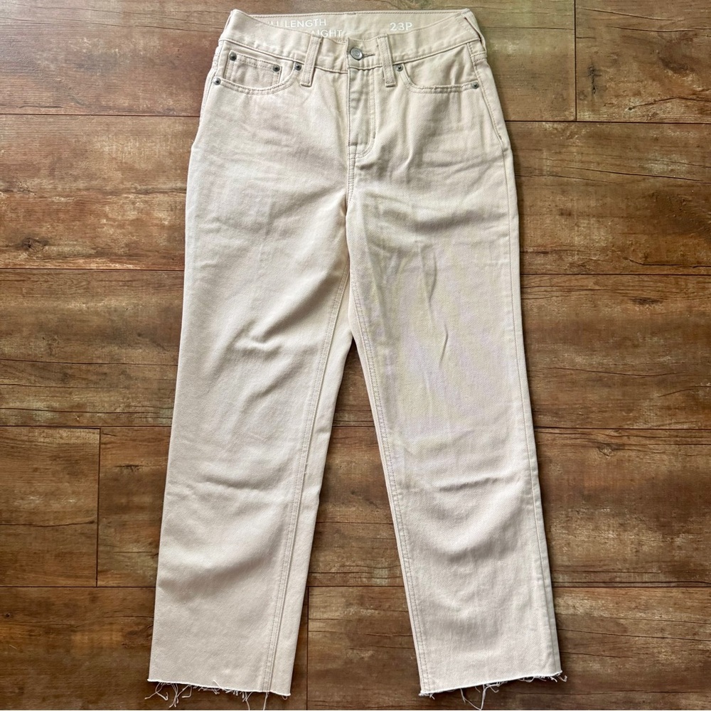 J.Crew Khaki Full Length Classic Straight Raw Hem Jeans Size 23 Petite